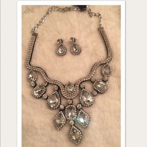 Clear Teardrop Crystal Rhinestone Necklace Set